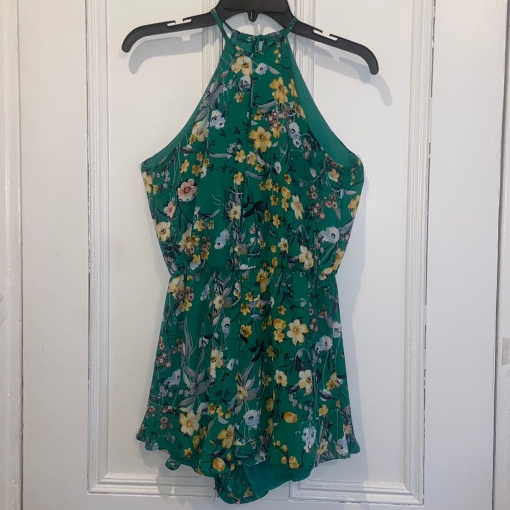 Size small green floral romper